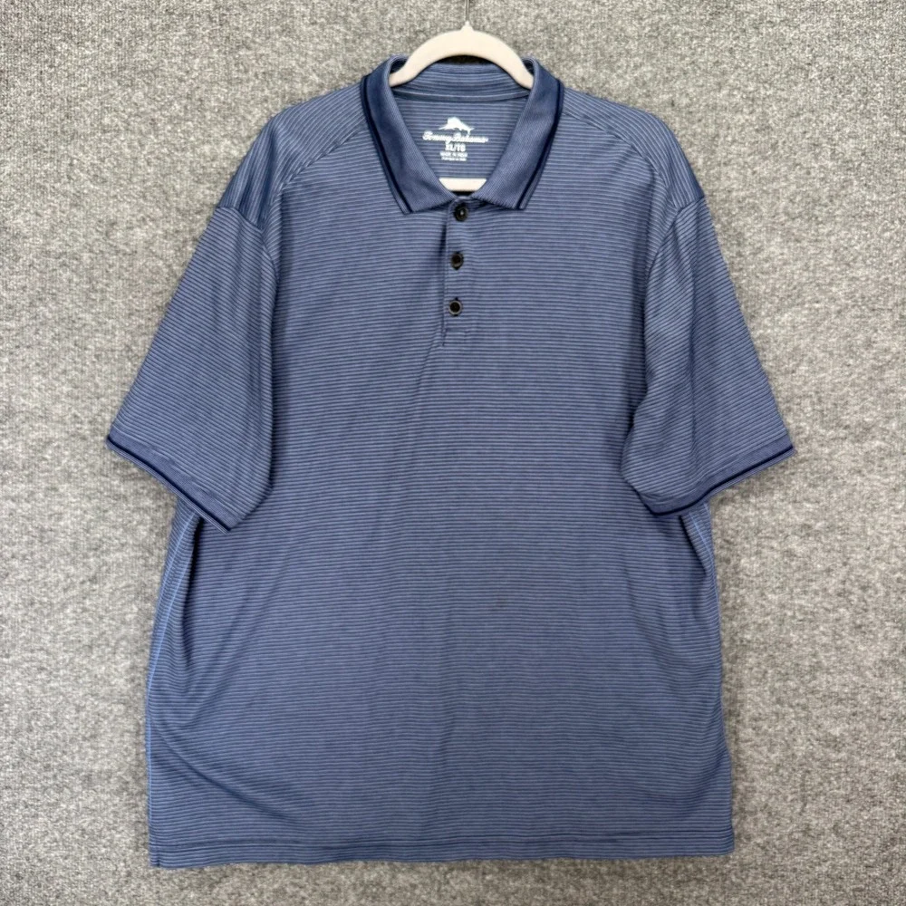 Tommy Bahama‎ Polo Shirt Mens XL Blue Striped Supima Cotton Blend Casual Golf